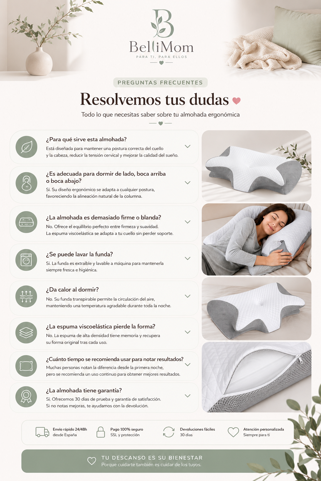 Almohada Cervical Premium de Espuma Viscoelástica | Descanso sin Dolor