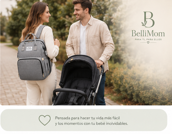 Mochila Cambiador 3 en 1 BelliMom™ | Mochila Maternal con Cuna Portátil, USB y Gran Capacidad