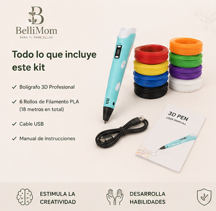 Kit Creativo 3D Ultimate™ | Bolígrafo 3D + 18 Metros de Filamento PLA